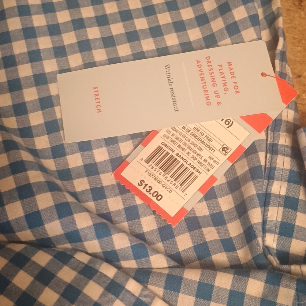 Cat and Jack size large 12/14 blue and white ginghams striped polo style shirt . - Picture 8 of 8